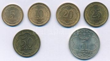 Tádzsikisztán 2001. 5d - 1S (6xklf) forgalmi összeállítás T:1-,2 Tajikistan 2001. 5 Dirham - 1 Somoni (6xdiff) coin set C:AU,XF