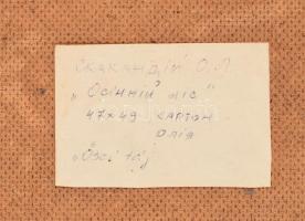 Skakandin v. Szkakandin O. L. (?) jelzéssel: Őszi táj. Olaj, farost. Jelzett. Hátoldalán címkén ciri...