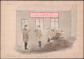 caa 1950-1960 Iskolások rajzai, melyek hátoldalán feltehetően a tanár művészi vázlatai vannak