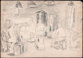 caa 1950-1960 Iskolások rajzai, melyek hátoldalán feltehetően a tanár művészi vázlatai vannak