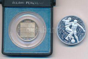 1980. Jelzett ezüst naptárérem Állami pénzverő feliratú műanyag tokban (0.835/24mm) + Bognár György (1944-) 1986. Labdarúgó VB-Mexikó ezüstözött fém emlékérem T:PP patina, ujjlenyomatos