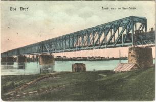 Brod, Bosanski Brod; Savski most / Save-Brücke / railway bridge, locomotive, train. Verlag Simon Deutsch (fa)