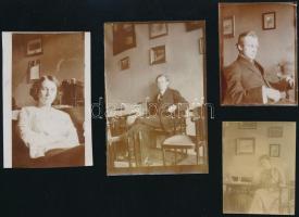 cca 1910 Portrék lakásban, 4 db fotó, 5×4 és 9×6 cm