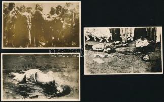 1927 Shanghai, kivégzések a zavargások alkalmával, 3 db korabeli fotókról készült korabeli másolat, 8×13 cm / Execution during the Shanghai revolts in 1927. Same age copies