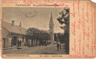 1903 Hajdúdorog, Takarékpénztár, Református templom. Grünfeld kiadása (b)