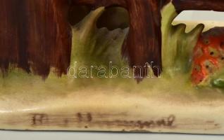 Hummel kisfiú és kislány bárányokkal. Mázas kerámia, jelzett, ragasztással 20x13 cm