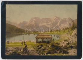cca 1870 Misurina-tó / Lago di Misurina, Cortina dAmpezzo, színes nyomat, sarkain törésnyomok, 12×16,5 cm