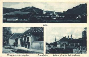 1936 Szendrőlád, látkép, Református és Római katolikus templom, Hangya szövetkezet üzlete (ázott sarok / wet corner)