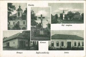 Sajószentkirály, Král; Jankovich kastély, kereszt, Református templom, iskola, Hangya szövetkezet üzlete és saját kiadása / castle, cross, Calvinist church, school, cooperative shop