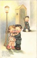 1945 Lili Marlen. Tutte le sere sotto quel fanal... / Italian Children art postcard, boys in military uniforms, romantic couple (EB)