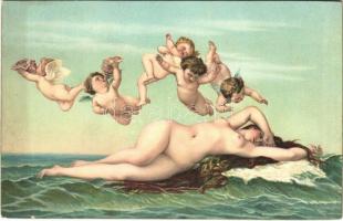 Erotic nude lady art postcard. litho