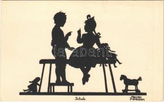 Schule / Silhouette art postcard. Wohlgemuth & Lissner Liebhaber-Sammelmappe No. 1241. s: Hannes Petersen