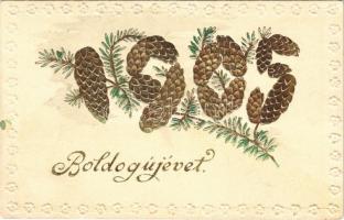 1905 Boldog Újévet! / New Year greeting art postcard. Emb. litho