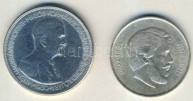 1930. 5P Ag "Horthy jobbra" T:2 kis k. + 1947. 5Ft Ag "Kossuth" T:3