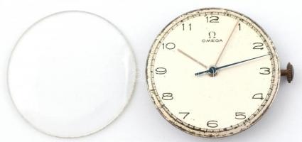 Omega férfi karóra szerkezet, jelzett, hozzá szép állapotú számlap és üveg. Tisztításra szorul. d: 3...