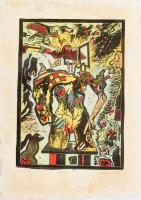 ef.Zámbó (efZámbó) István (1950-): Nyitott nő. Linó, kréta, akvarell, merített papír. Jelzett, számozott: 100/54. 34x25 cm. Egyedileg színezett, gyűjtői darab!