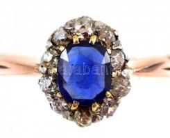 14K arany (Au) gyűrű 10 db brillel és egy zafírral. Jelzett  1,75g, m: 53  / Gold ring with diamonds...