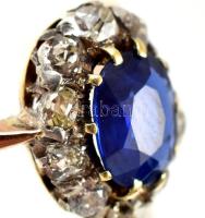 14K arany (Au) gyűrű 10 db brillel és egy zafírral. Jelzett  1,75g, m: 53  / Gold ring with diamonds...