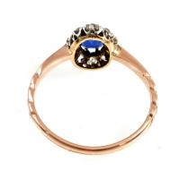 14K arany (Au) gyűrű 10 db brillel és egy zafírral. Jelzett  1,75g, m: 53  / Gold ring with diamonds...