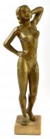 Női akt. Bronzírozott, aranyozott fém szobor, mészkő talapzaton. 30 cm