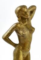 Női akt. Bronzírozott, aranyozott fém szobor, mészkő talapzaton. 30 cm