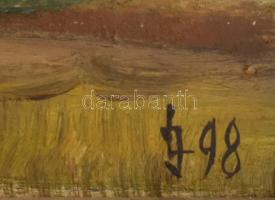 Lukács János (1952- ): Tanya. Olaj, farost, jelzett, fa keretben, hátoldalán Életkép Kft. címkéjén f...