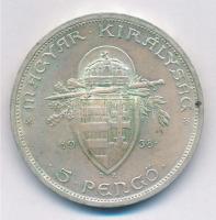 1938. 5P Ag "Szent István" T:1-,2 patina 
Adamo P8.1