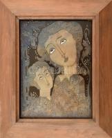 Járási Ildikó (1953-): Barátnők. Tűzzománc, fém-farost, jelzett középen lent, fa keretben, 42×32 cm