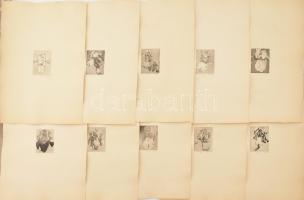 Rozanits Tibor (1931), 10 db mű: Íriszek Firenzéből. Rézkarc, papír, minden lap jelzett és számozott (26/100). Az 1984-ben megjelent Íriszek Firenzéből c. 15 lapos mappából. 8x6 cm