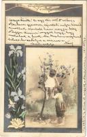 1901 Children art postcard. Neue Photogr. Gesellsch. A.-G. Steglitz Serie 12. No. 2. Art Nouveau, floral (EK)