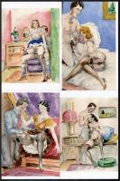 cca 1928 Gazdag erotikus fantáziával megáldott festőművész vázlatfüzetének 7 lapja fotópapíron, mai nagyítások, 15x10 cm
