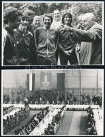 1980 Kádár János (1912-1989) politikus a tatai edzőtáborba látogatott, ahol a sportolók a moszkvai olimpiára készültek fel, 2 db hírfotó, 11,5x18,5 cm