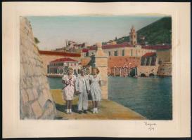 1939 Ragusa, kézzel átszínezett vintage fotó, 16x23 cm, karton 20,5x28,5 cm