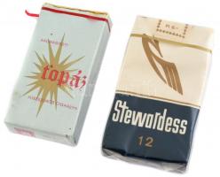 Stewardess és Topáz cigaretták, bontatlan csomagolásban, 8x5 cm és 8x4 cm