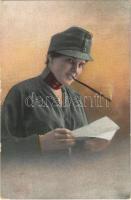 WWI Austro-Hungarian K.u.K. military, lady in soldiers uniform, smoking (EK)