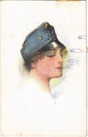 1917 WWI Austro-Hungarian K.u.K. military art postcard, lady in soldier's uniform. F.H. & S.W. IX. Nr. H. 234. artist signed (fl)