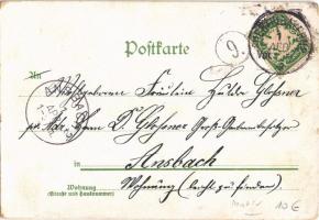 1899 Gruss aus Fürth. Nixe und Zwerg / fairy tale, mermaid and dwarf. Art Nouveau, litho (EB)