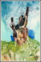 Ruttka Ferenc (1926-2019): Remény. Olaj, papír, jelzett, hátoldalán autográf felirattal, vékony kart...