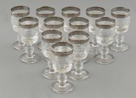 Muranói üveg likőrős pohár készlet 12 darabos. Ezüstözött széllel 12 cm