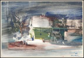 Ruttka Ferenc (1926-2019): Hóvihar. Olaj, papír, jelzett, hátoldalán autográf felirattal. Papírra ka...