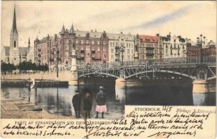 1904 Stockholm, Parti af Strandvägen vid Djurgardsbron / street view, bridge (EK)