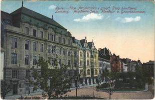 1916 Lviv, Lwów, Lemberg; Ulica Akademicka i gmach Izby handlowej / Akademie-Gasse, Handels- u. Gewerbekammer / street view, Chamber of Commerce (worn corners)