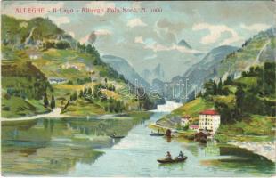Alleghe, Il Lago, Albergo Polo Nord / hotel, lake, rowing boats. litho (EK)