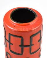 Retro mintás Tófej váza. Mázas kerámia, geometrikus mintákkal, kézzel festett. Hibátlan. 31 cm