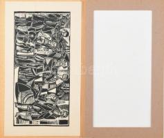 Józsa János (1936-2016): Muzsikusok. Fametszet, papír. Jelzett a fametszeten. Paszpartuban. 20x42 cm