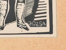 Józsa János (1936-2016): Muzsikusok. Fametszet, papír. Jelzett a fametszeten. Paszpartuban. 20x42 cm