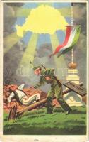 Ébreszt a magyar jövő. Kiadja az Ereklyés Országzászló Nagybizottsága / Hungarian irredenta propaganda, Hungarian flag, Trianon (fa)