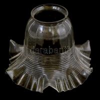 Dekoratív, egyedi formájú üveg lámpabúra, apró csorbákkal, kis kopással. d: 15 cm, m: 11 cm