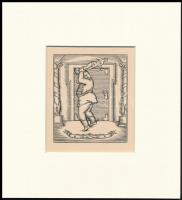 Kozma Lajos (1884-1948): Erőnek erejével. Fametszet, papír, jelzett a metszeten, paszpartuban, 8×6,5 cm