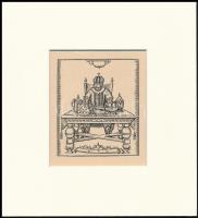 Kozma Lajos (1884-1948): Királyi asztal. Fametszet, papír, jelzett a metszeten, paszpartuban, 8×6,5 cm